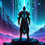 A heroic game avatar, depicted as a fully clothed figure in intricate, modest fantasy armor, standing with perfect anatomy and natural proportions. The character is enveloped in a luminous aura, with shimmering digital particles and symbolic floating icons like "+XP" and "Rare Loot" indicating a boost event. The background is a vibrant, stylized digital world, featuring a serene fantasy landscape with glowing energy flows. High-resolution digital art, cinematic lighting, professional photography, vivid colors, well-formed hands, proper finger count, natural body proportions. safe for work, appropriate content, fully clothed, family-friendly, modest.