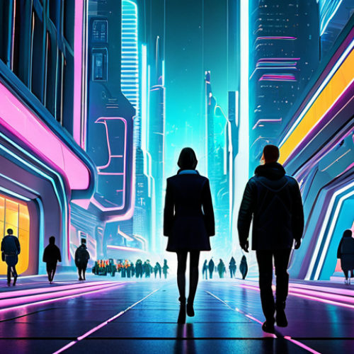 Home 8 Digital Art Innovation**
"A futuristic cityscape, rendered in vibrant digital art style, showcasing abstract architectural forms and glowing neon accents, fully clothed figures walking in the foreground, appropriate attire, professional concept art, safe for work, perfect anatomy, correct proportions, high quality."
**
